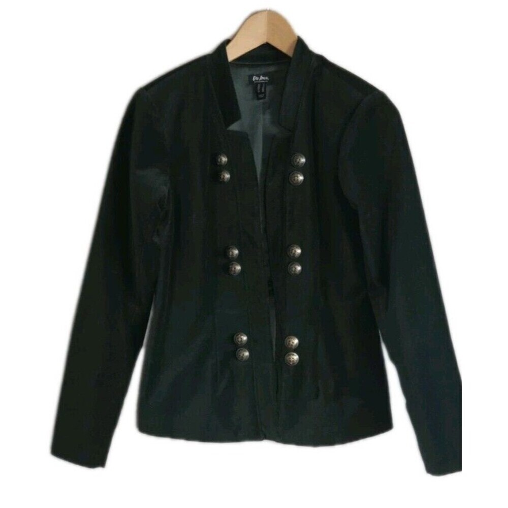 Du Jour Velour Blazer Green Satin Lined Gold Buttons Military Size 2